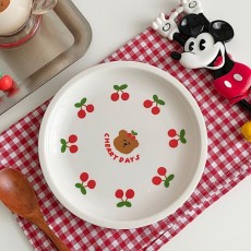 귀여운 체리 곰돌이 원형 접시 세라믹 디저트접시 간식 플레이팅 홈카페